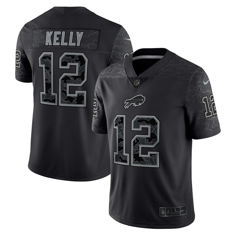 Men's Buffalo Bills Jim Kelly Nike Black Retired Player RFLCTV Limited Jersey - Image 4