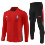 Adult/ Kids 2526 Portugal half zipper Training suit Red